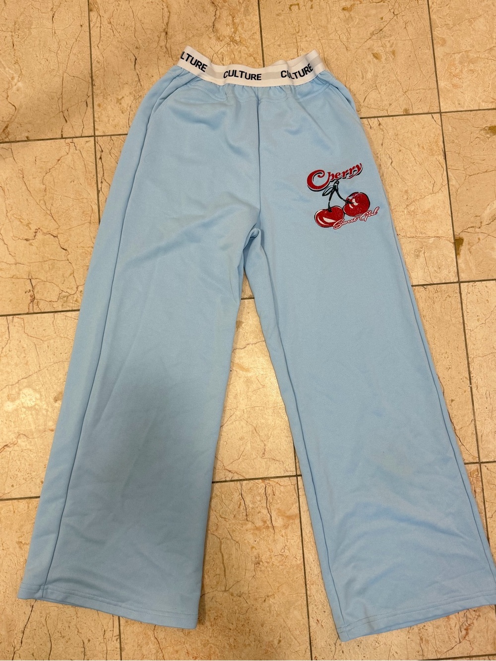 Light Blue Cherry Print Pajama Pants